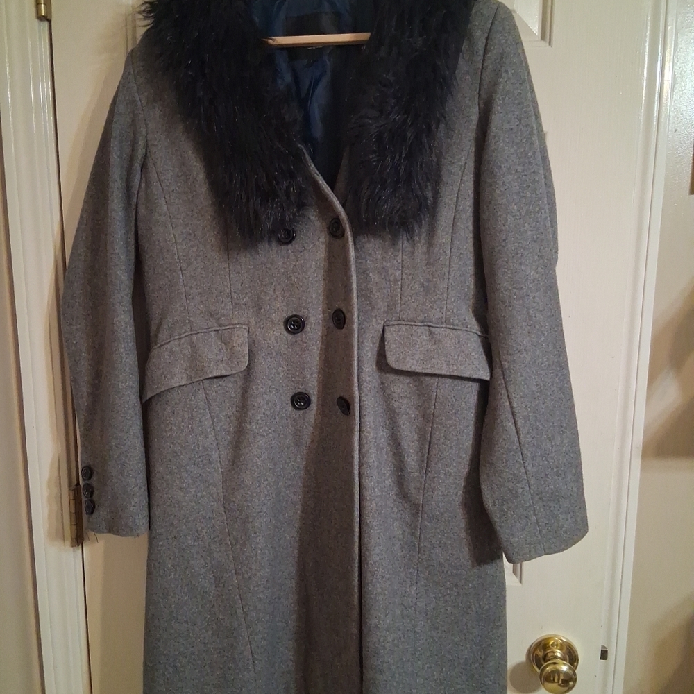 Massimo Women's SZ XL Grey Wool Blend Coat with Faux Fur Collar